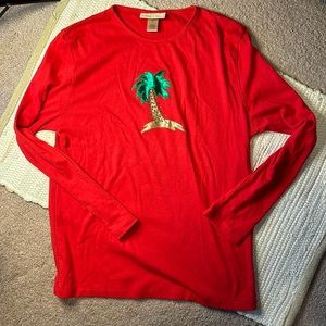 MC sportswear Woman’s palm tree 3/4 sleeve shirt Christmas size XL